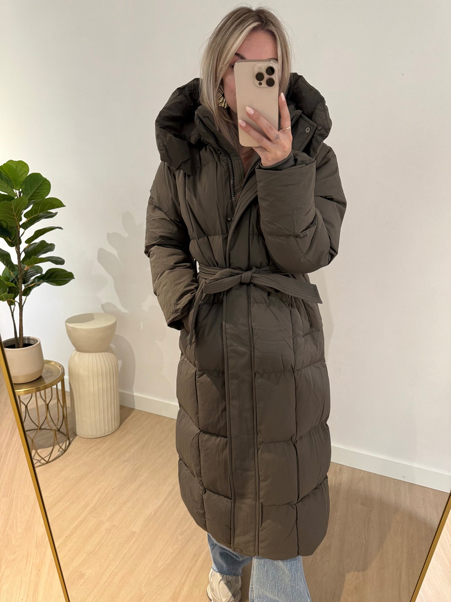 TARA LONG COAT - GREEN/GREY