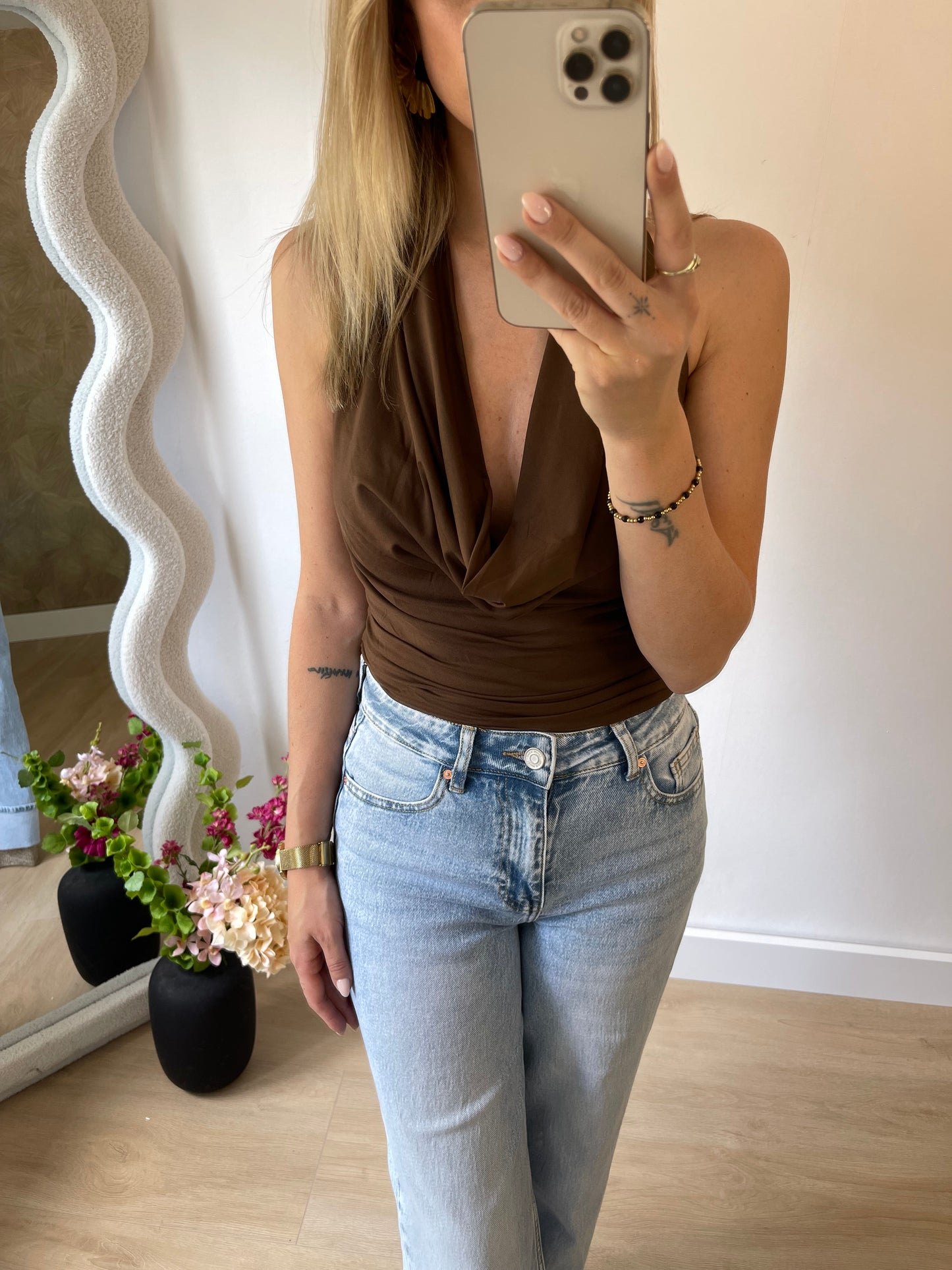 DONNA WATERFALL TOP- BROWN