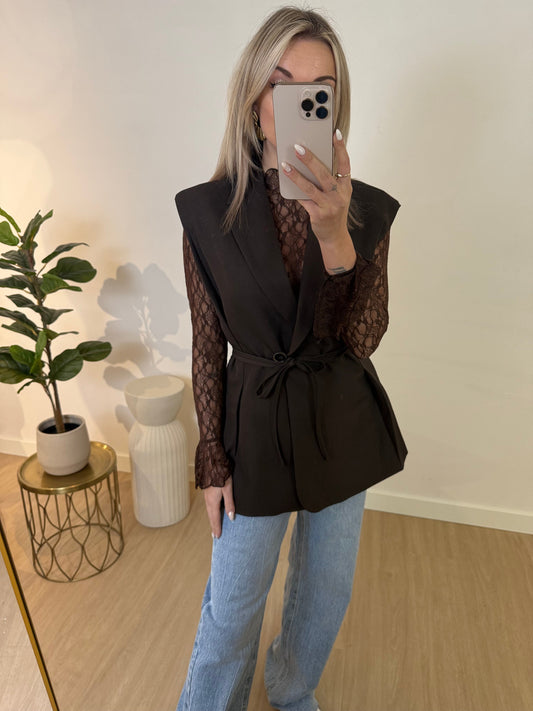 DONNA WRAP GILET - DARK BROWN STYLISH