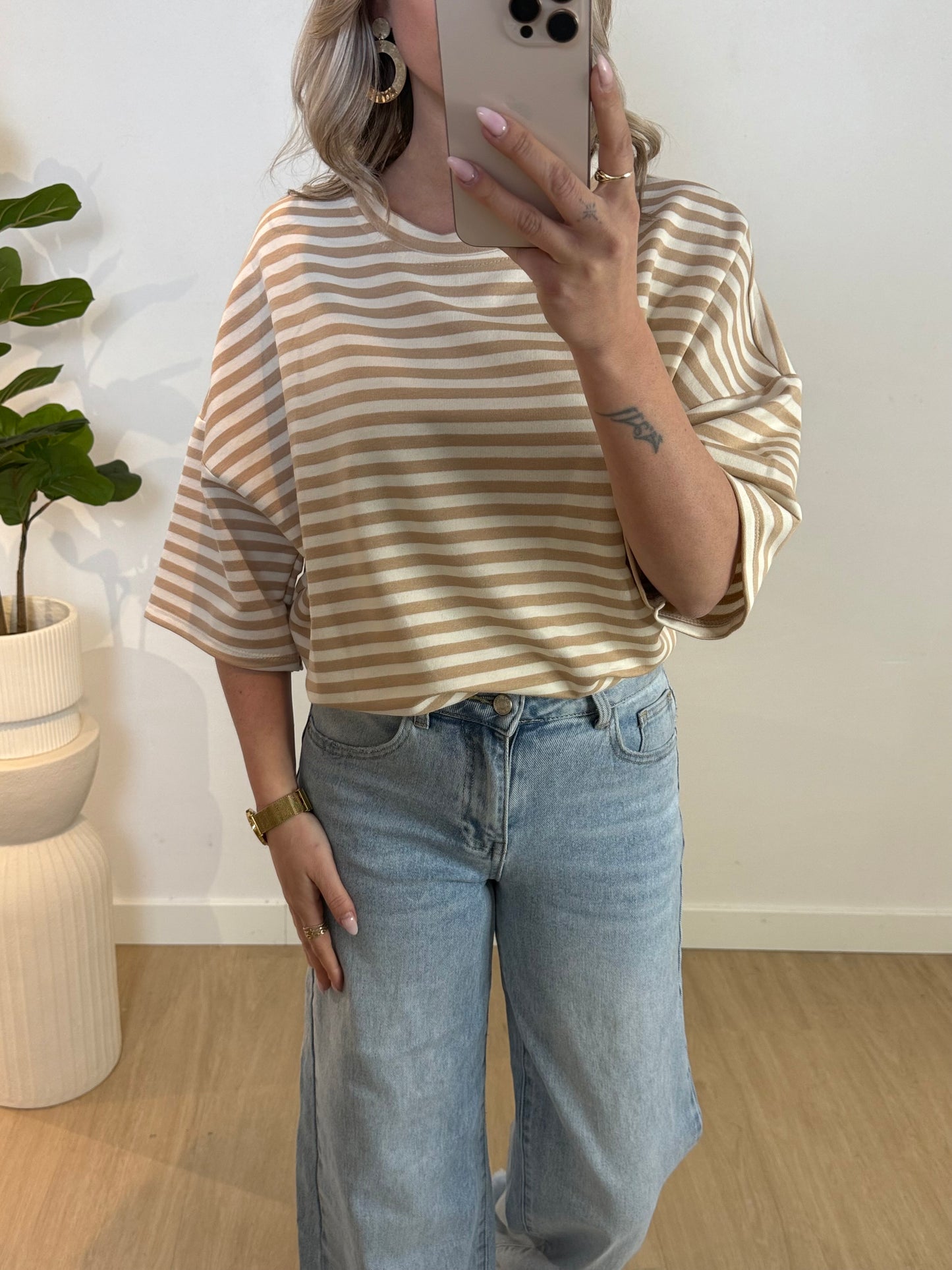 STRIPE TEE - BEIGE STYLISH