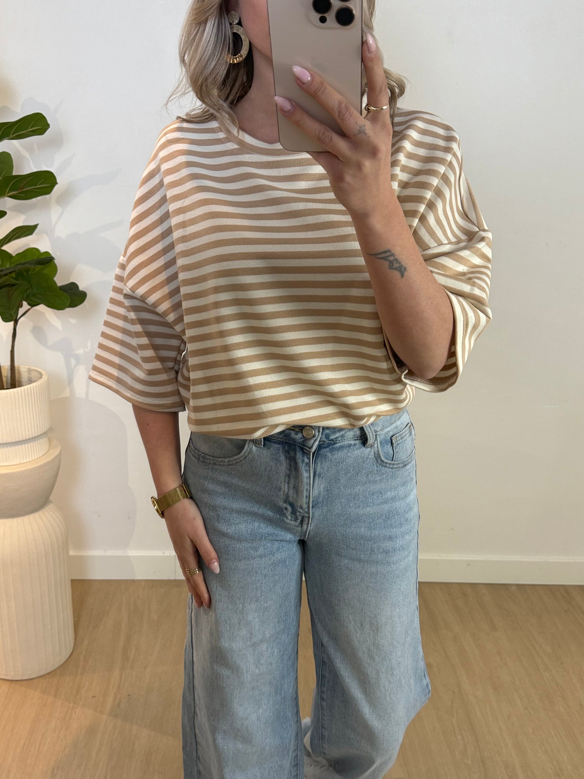 STRIPE TEE - BEIGE STYLISH