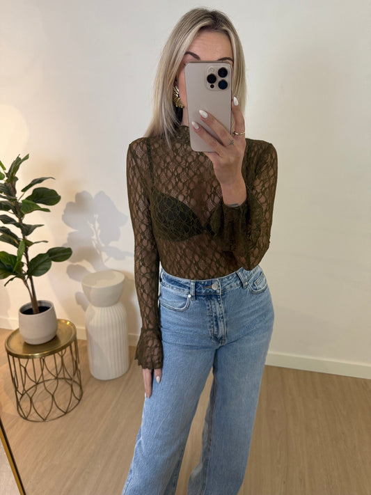 RUFFLE LACE TOP - GREENISH STYLISH