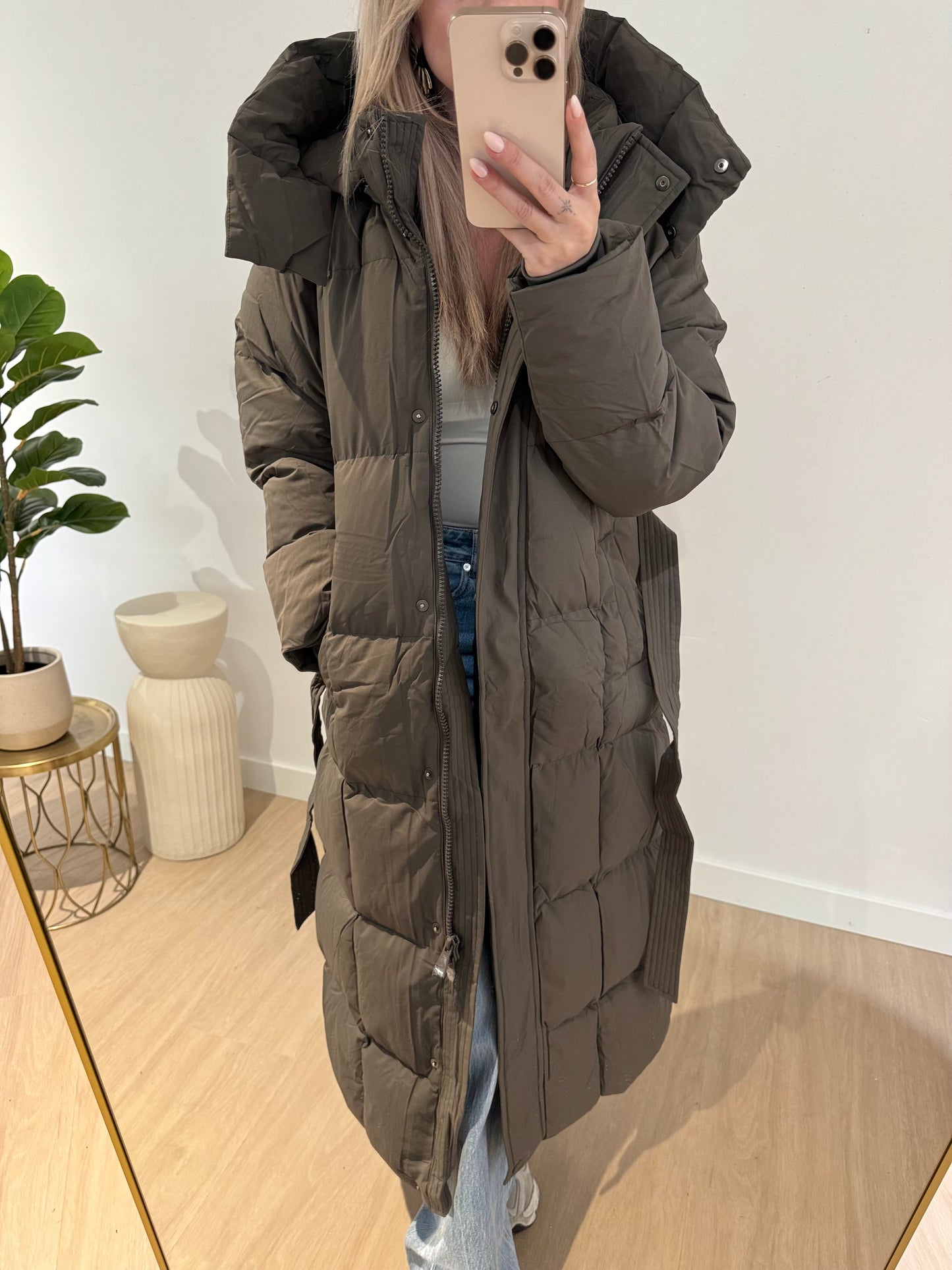 TARA LONG COAT - GREEN/GREY