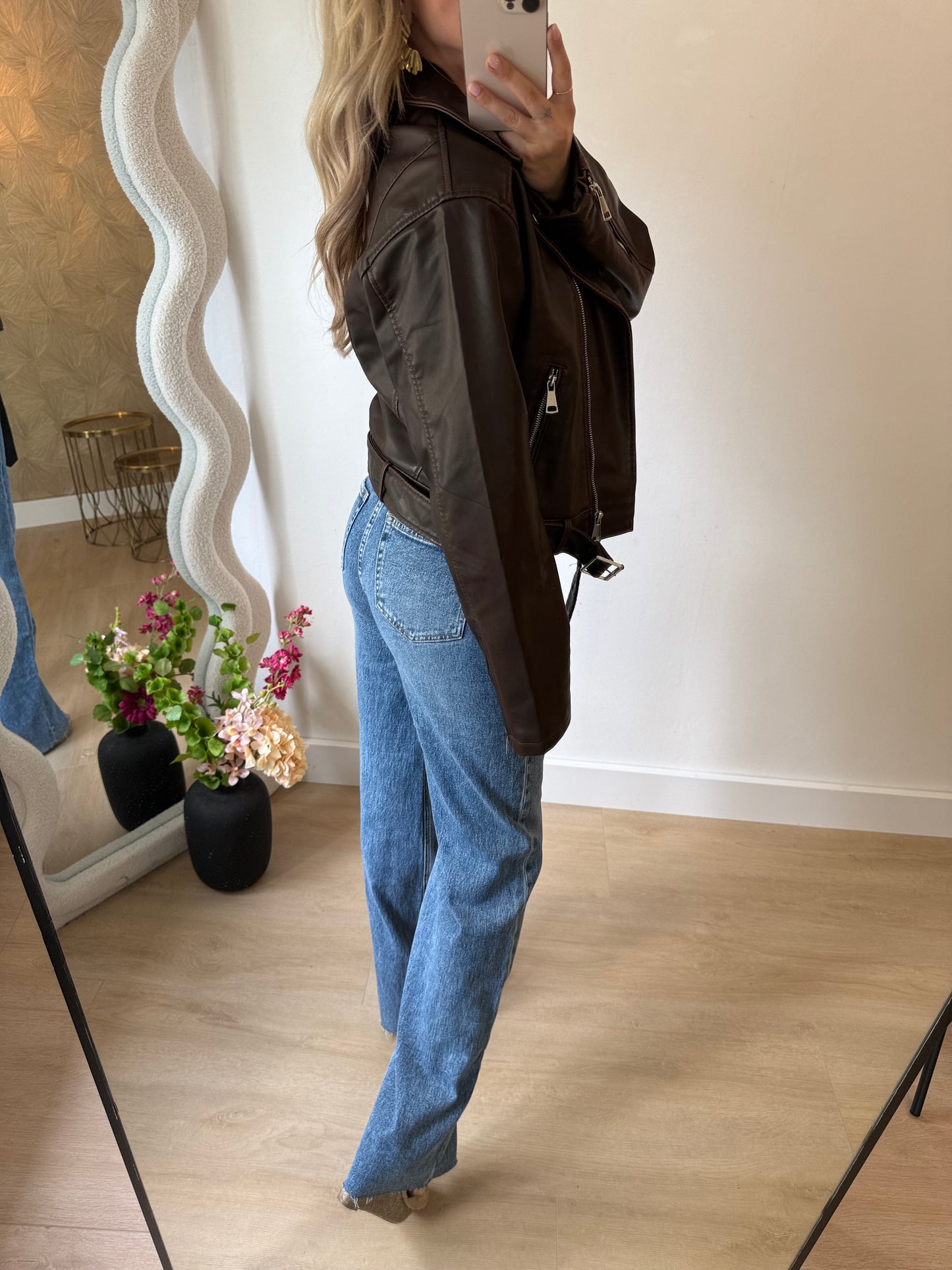 LEATHER LOOK JACKET - BROWN