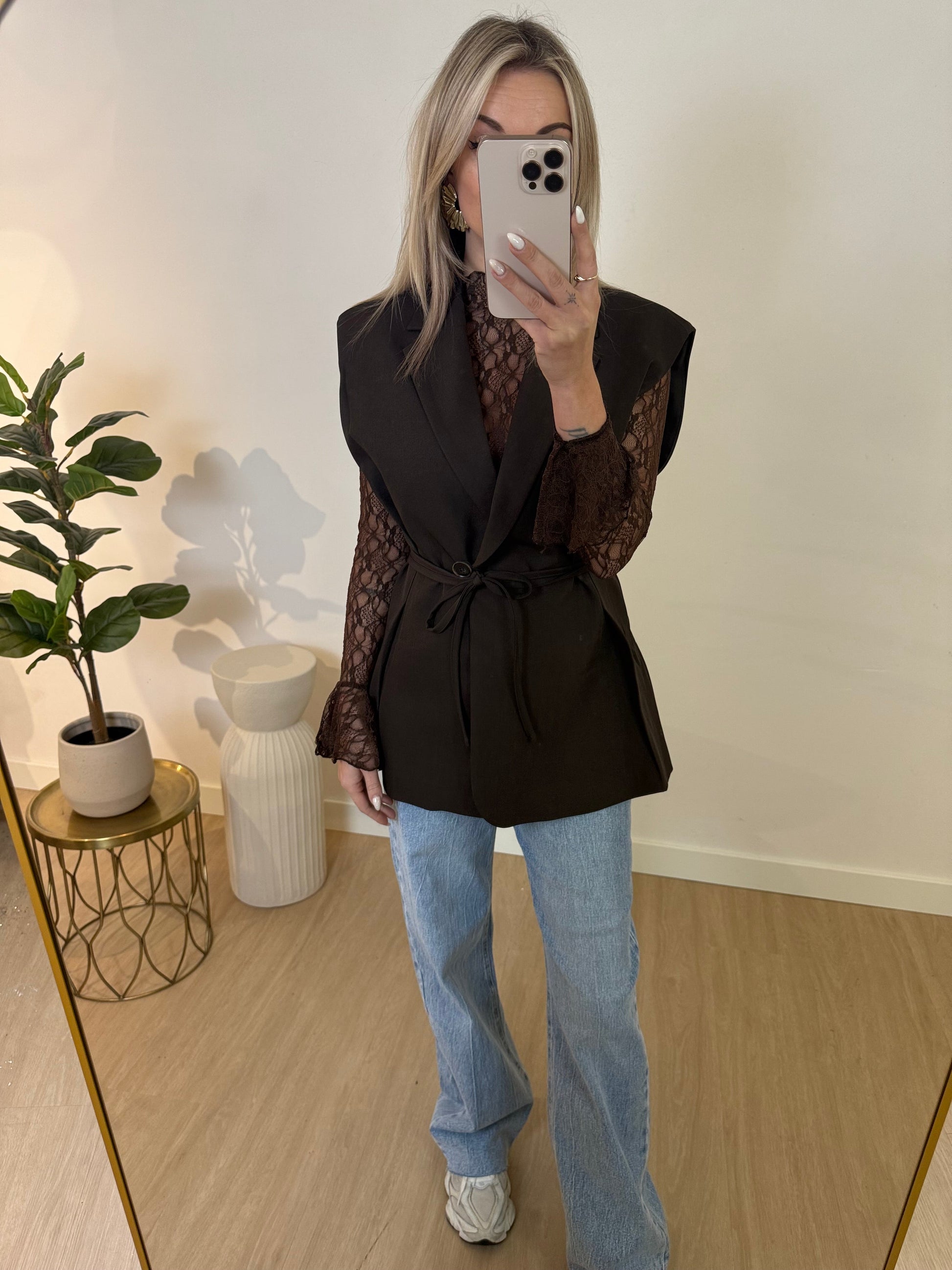 DONNA WRAP GILET - DARK BROWN STYLISH